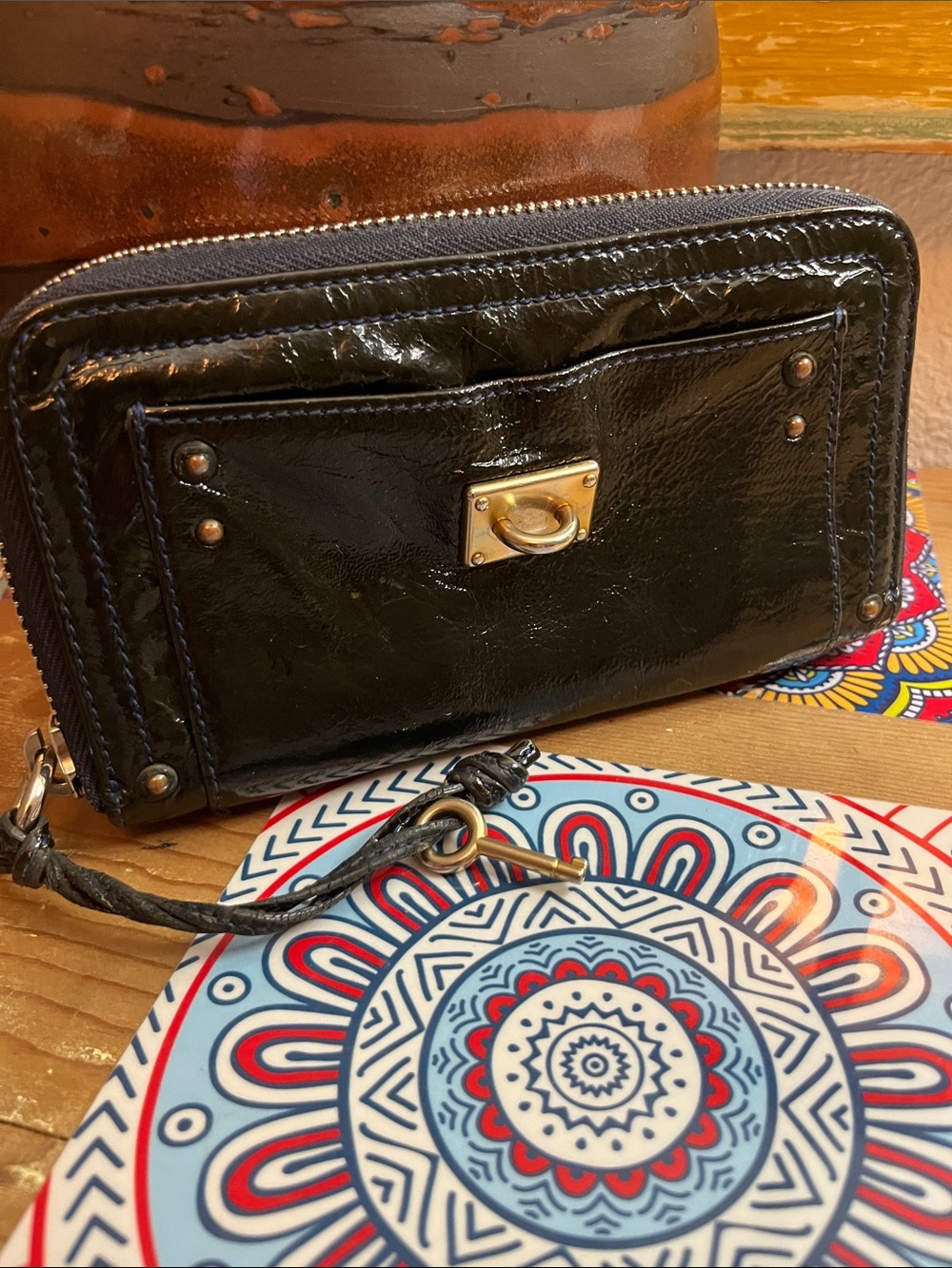 Chloe Patent Leather Green zip around Long Wallet